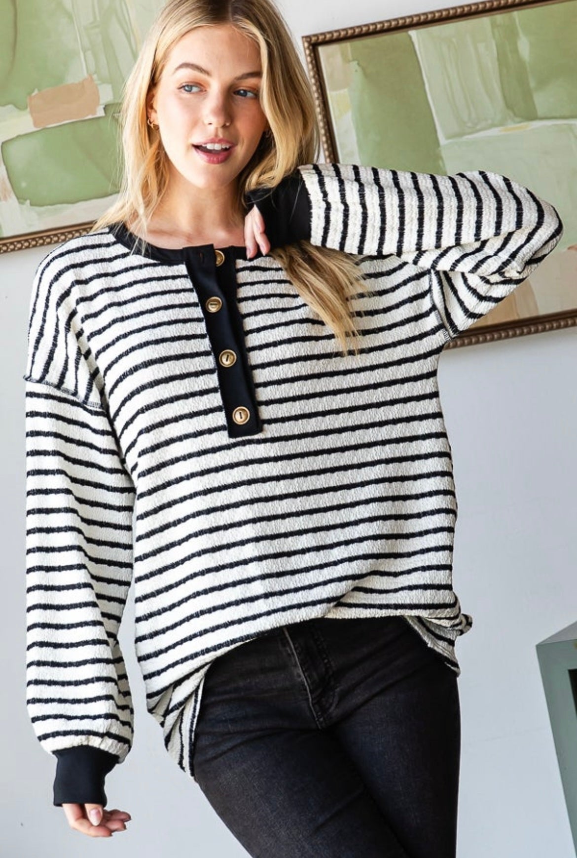 Cream / Black Stripe Long Sleeve