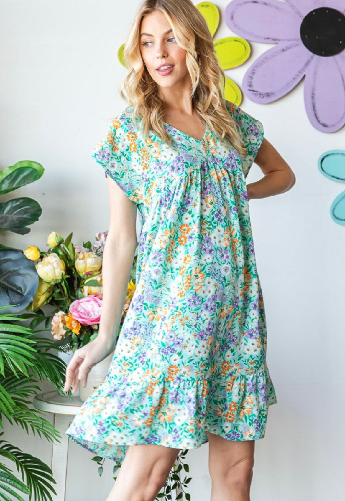 Mint Floral Pocket Dress