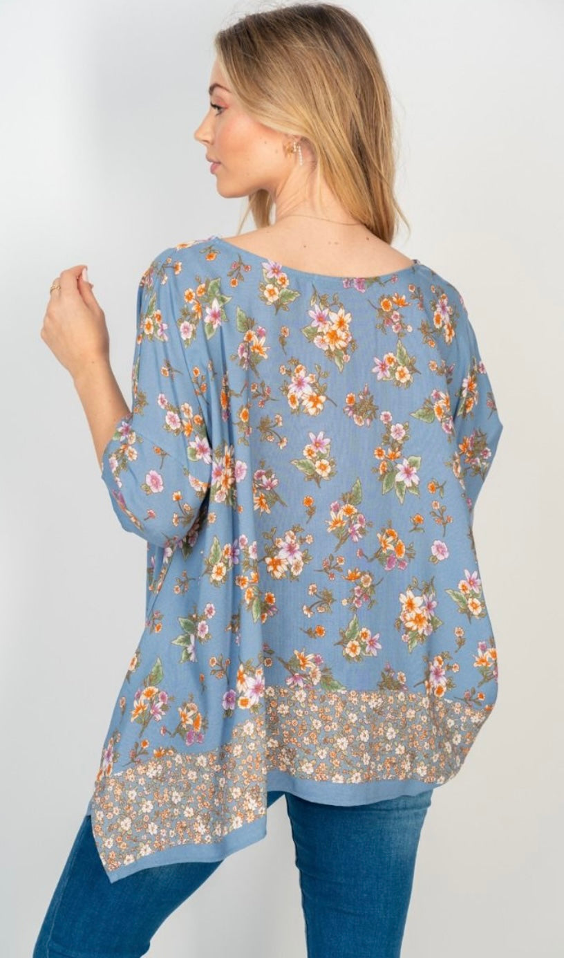 Dusty Blue Floral Top