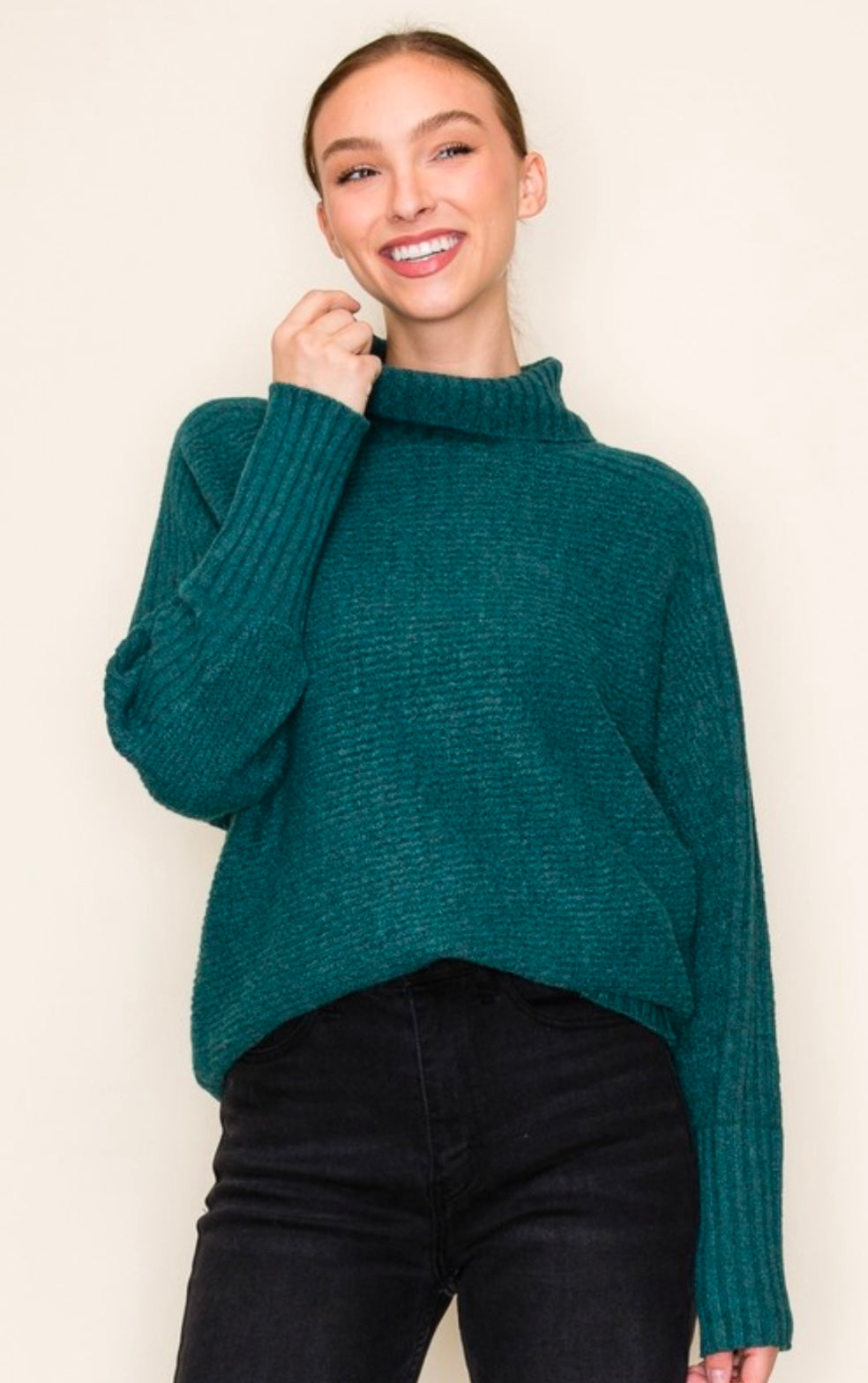 Dark Jade Ribbed Turtleneck Sweater