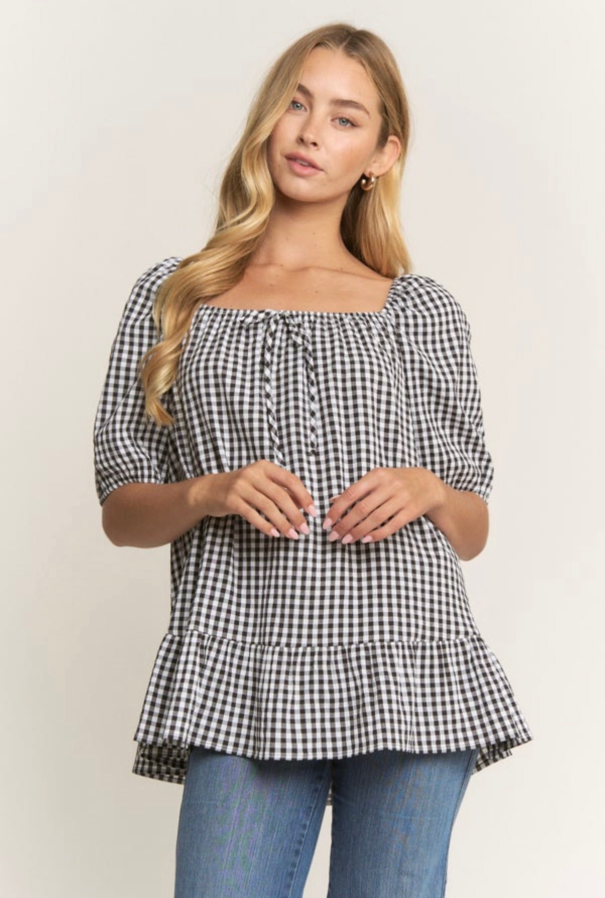 Black / White Gingham Short Sleeve