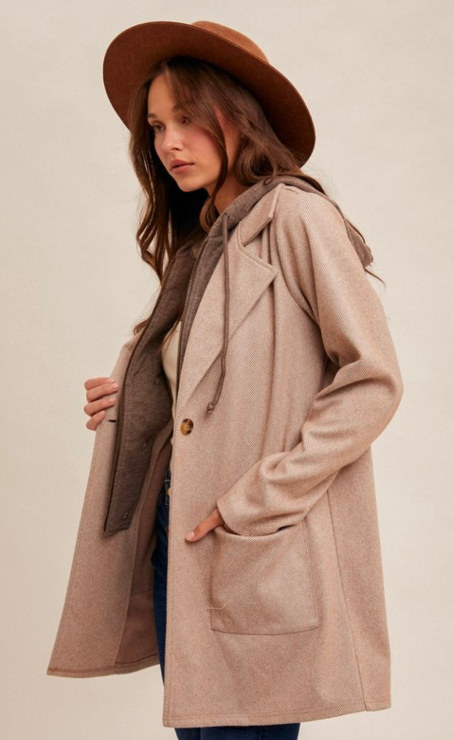 Brown / Taupe Layered Zip Coat