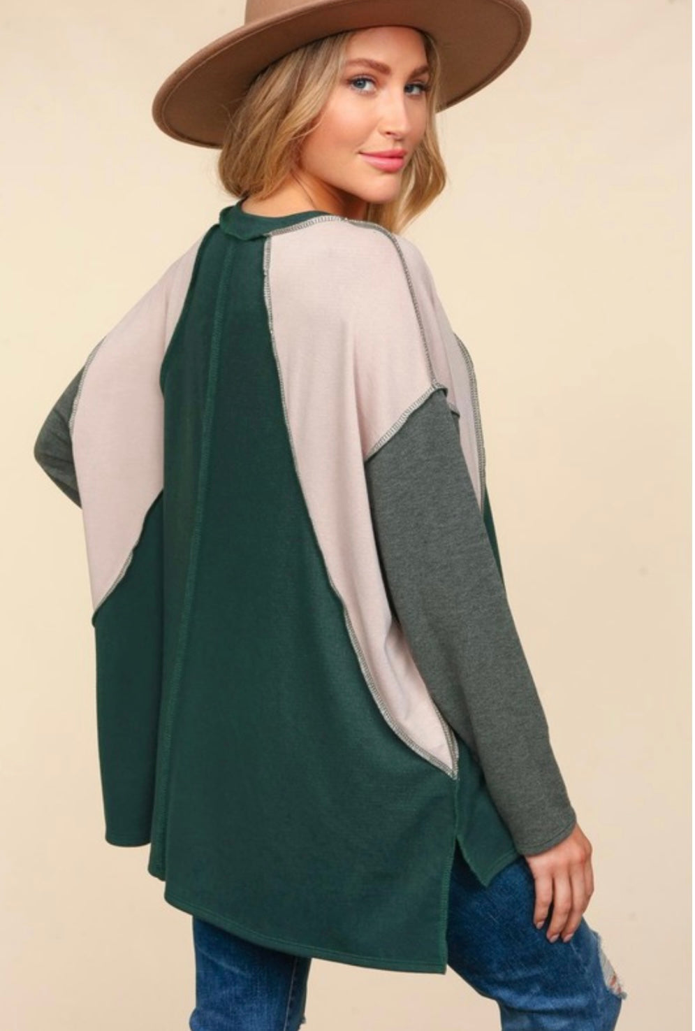 Hunter Green Oversized Top with Side Slits