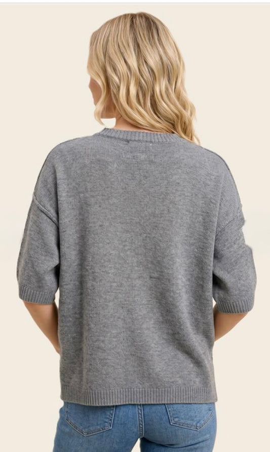 Staccato Grey Raw Edge Half Sleeve Sweater