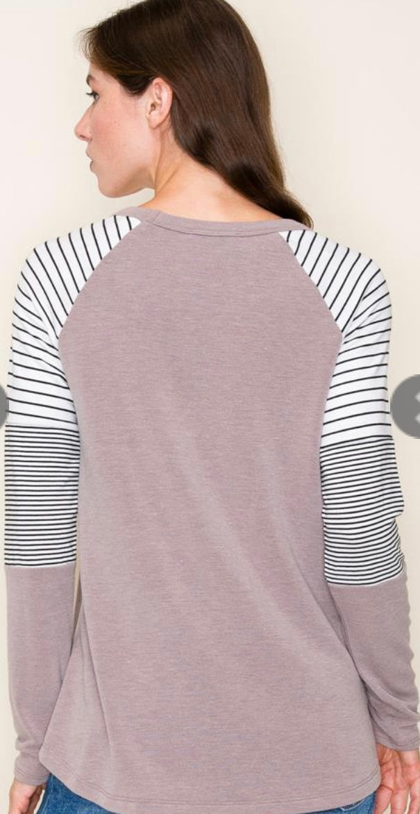 Mocha Long Sleeve with Stripes