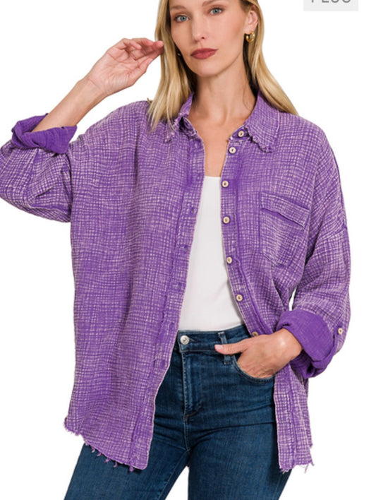Gauze Mineral Washed Button Down (2 Colors)