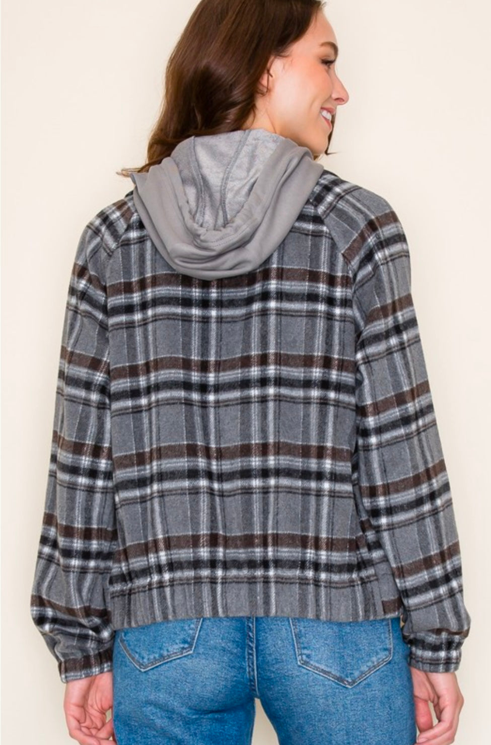 Charcoal Plaid Jacket With Hood