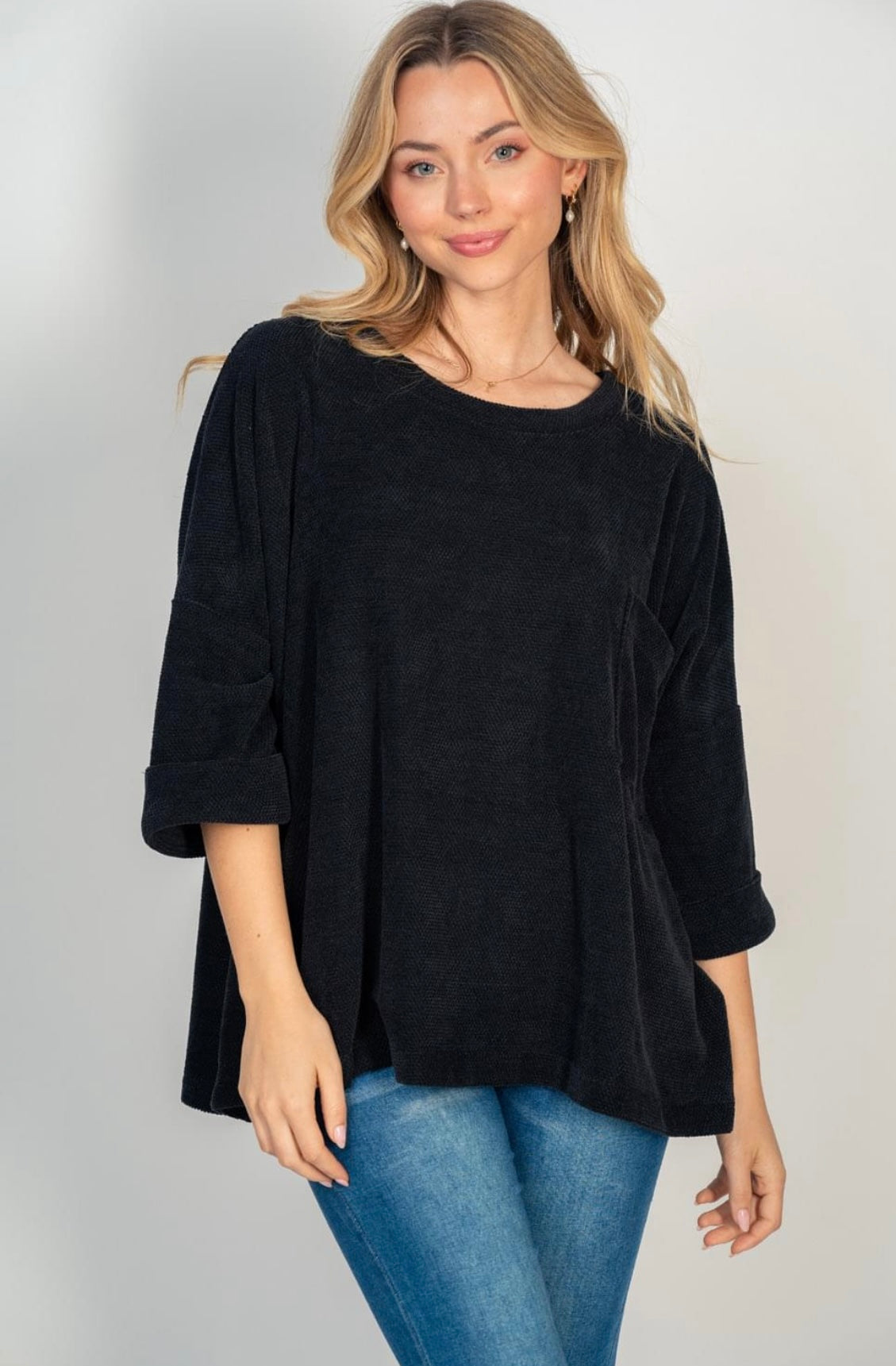 Black Woven Oversized Top