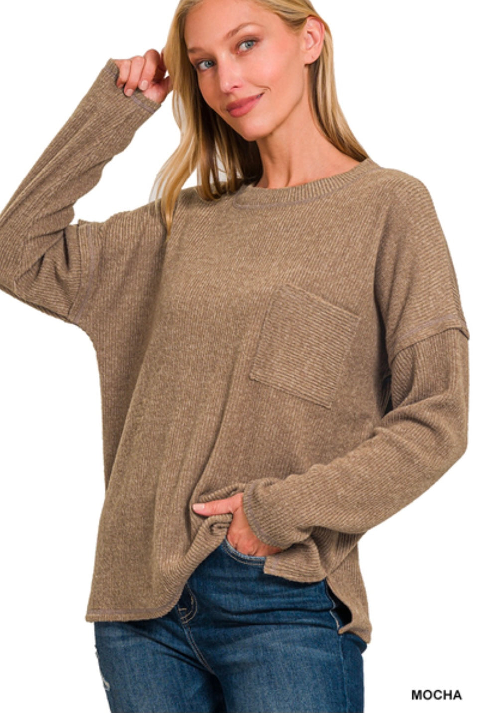 Melange Ribbed Pocket Sweater (4 Colors)