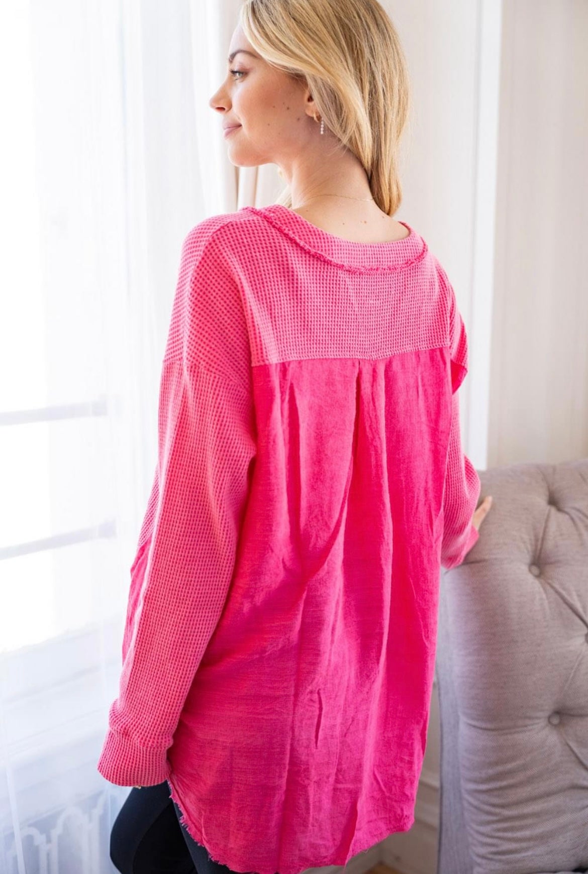 Fuchsia Waffle Knit Mineral Wash