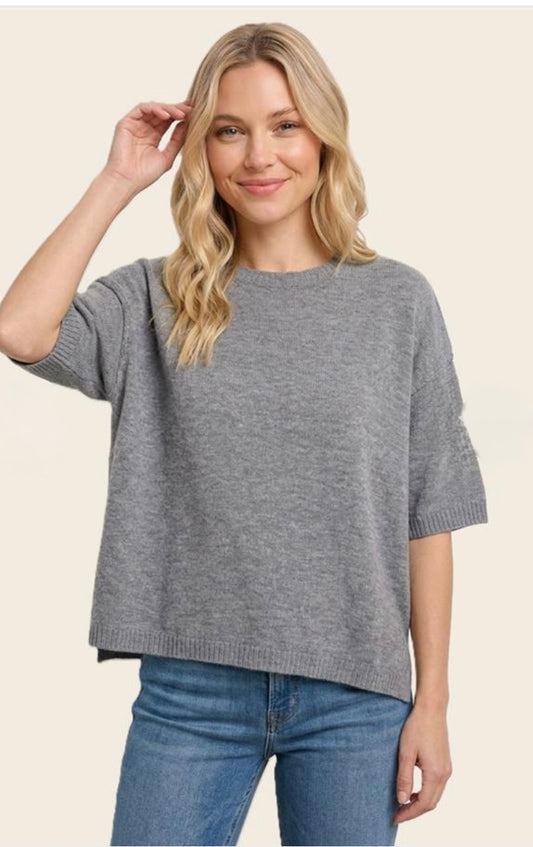 Staccato Grey Raw Edge Half Sleeve Sweater