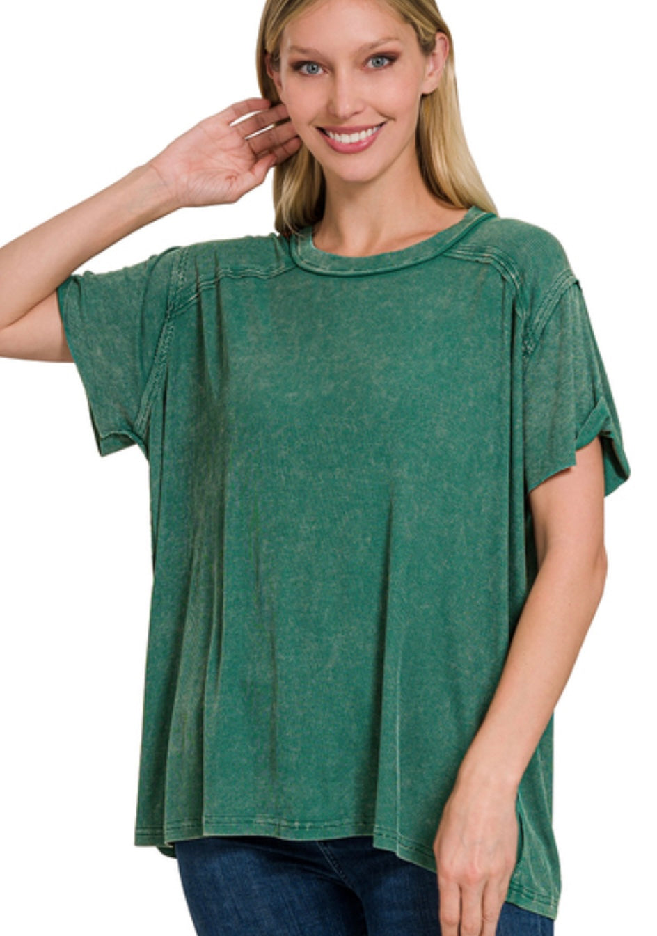 Dark Green Mineral Washed Ribbed Tee