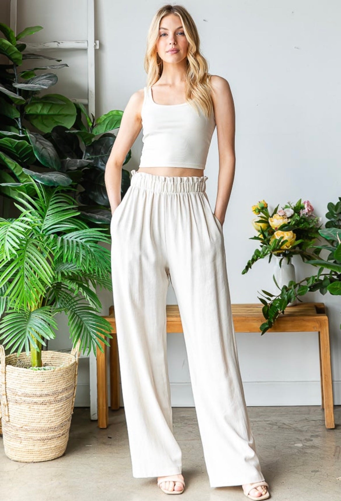 Linen Pants With Paperbag Waistband (2 Colors)