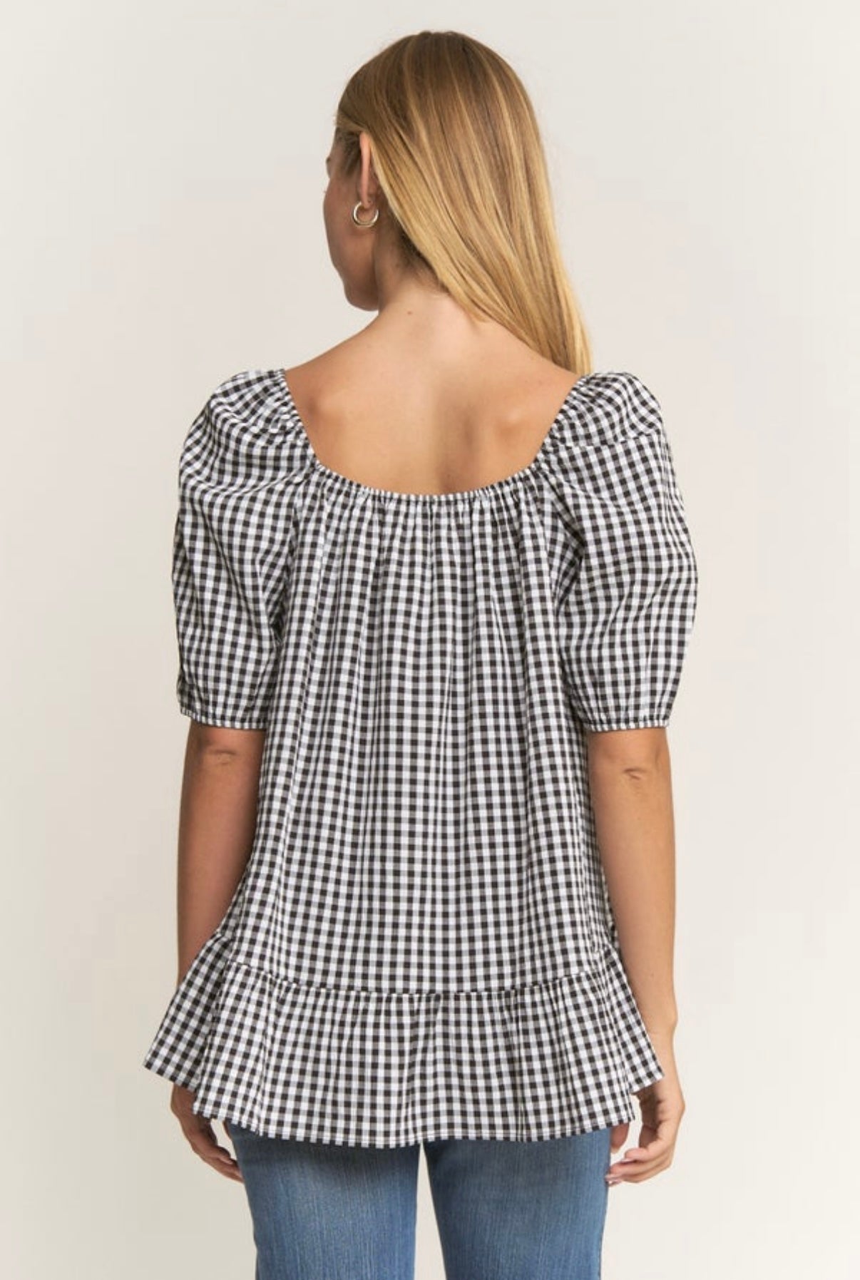 Black / White Gingham Short Sleeve
