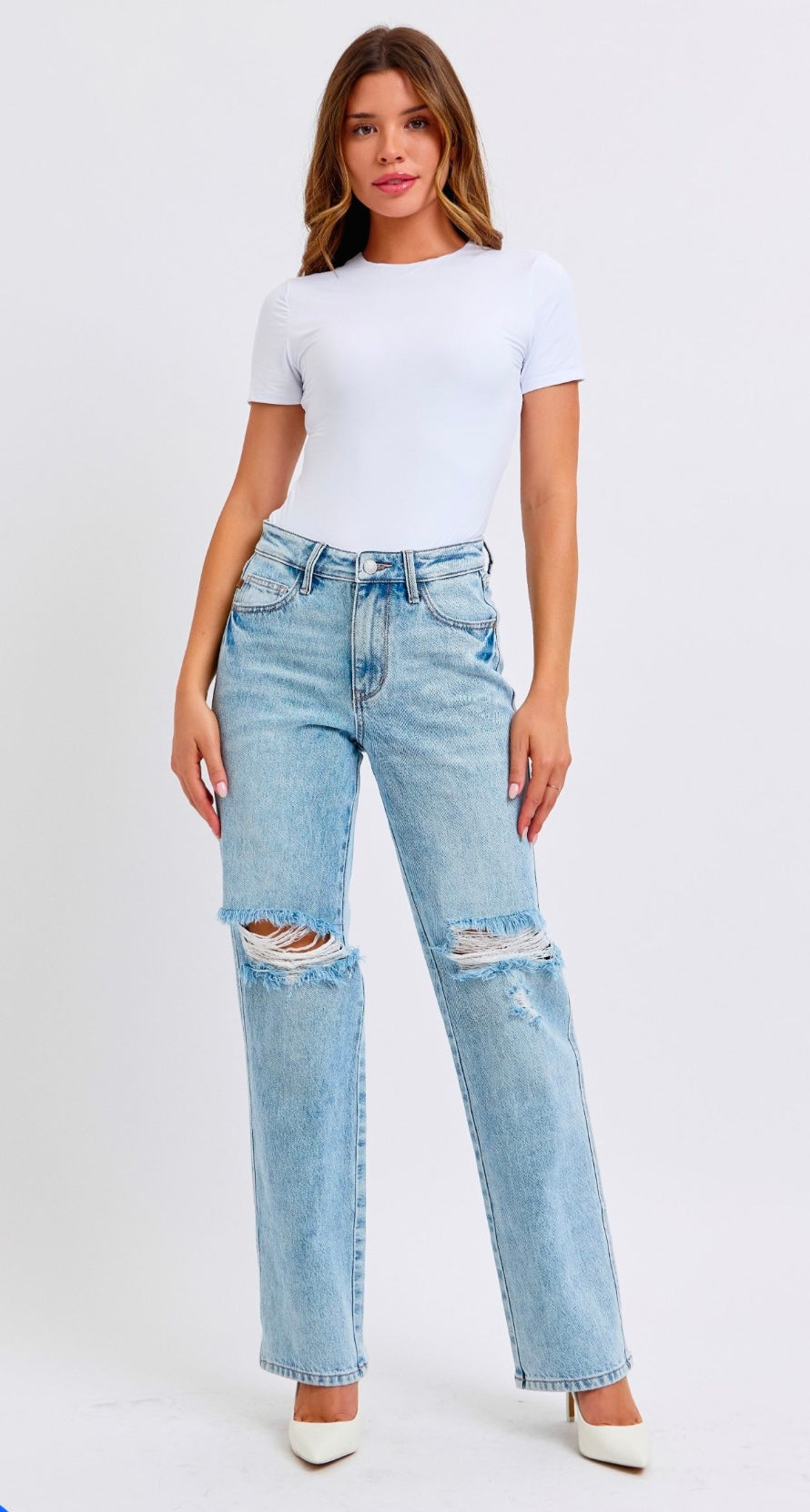 Judy Blue Distressed Rigid Magic Straight Leg Jeans