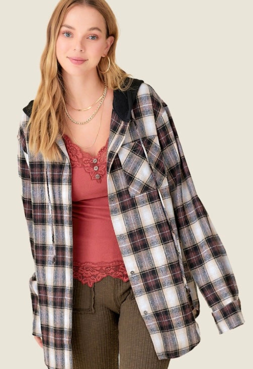 Plaid Button Up with Hood