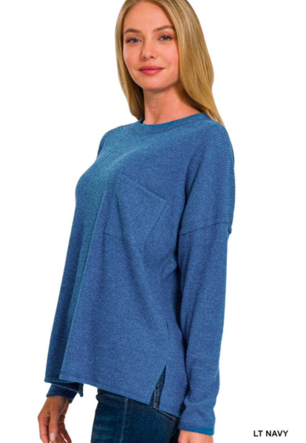 Melange Ribbed Pocket Sweater (4 Colors)