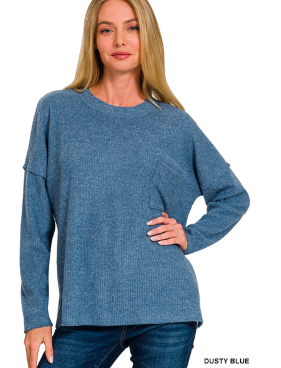 Melange Ribbed Pocket Sweater (4 Colors)