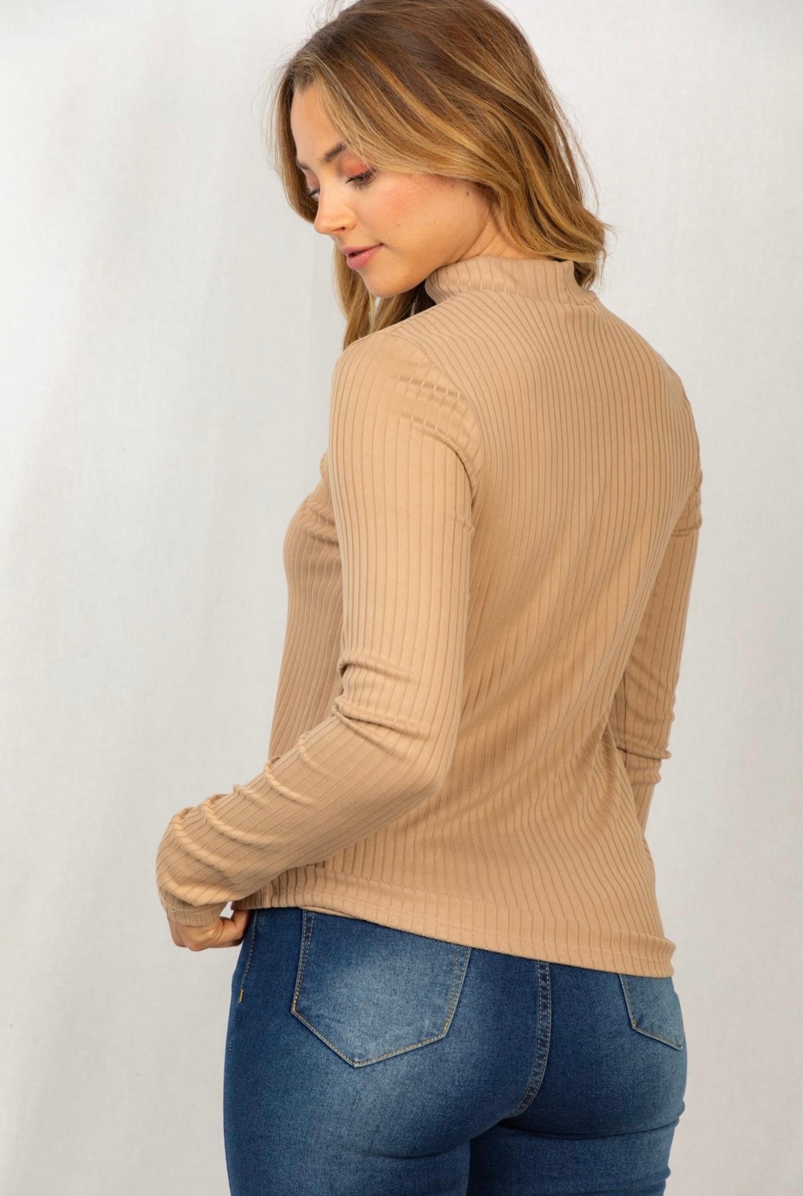 Mocha Ribbed Mock Neck