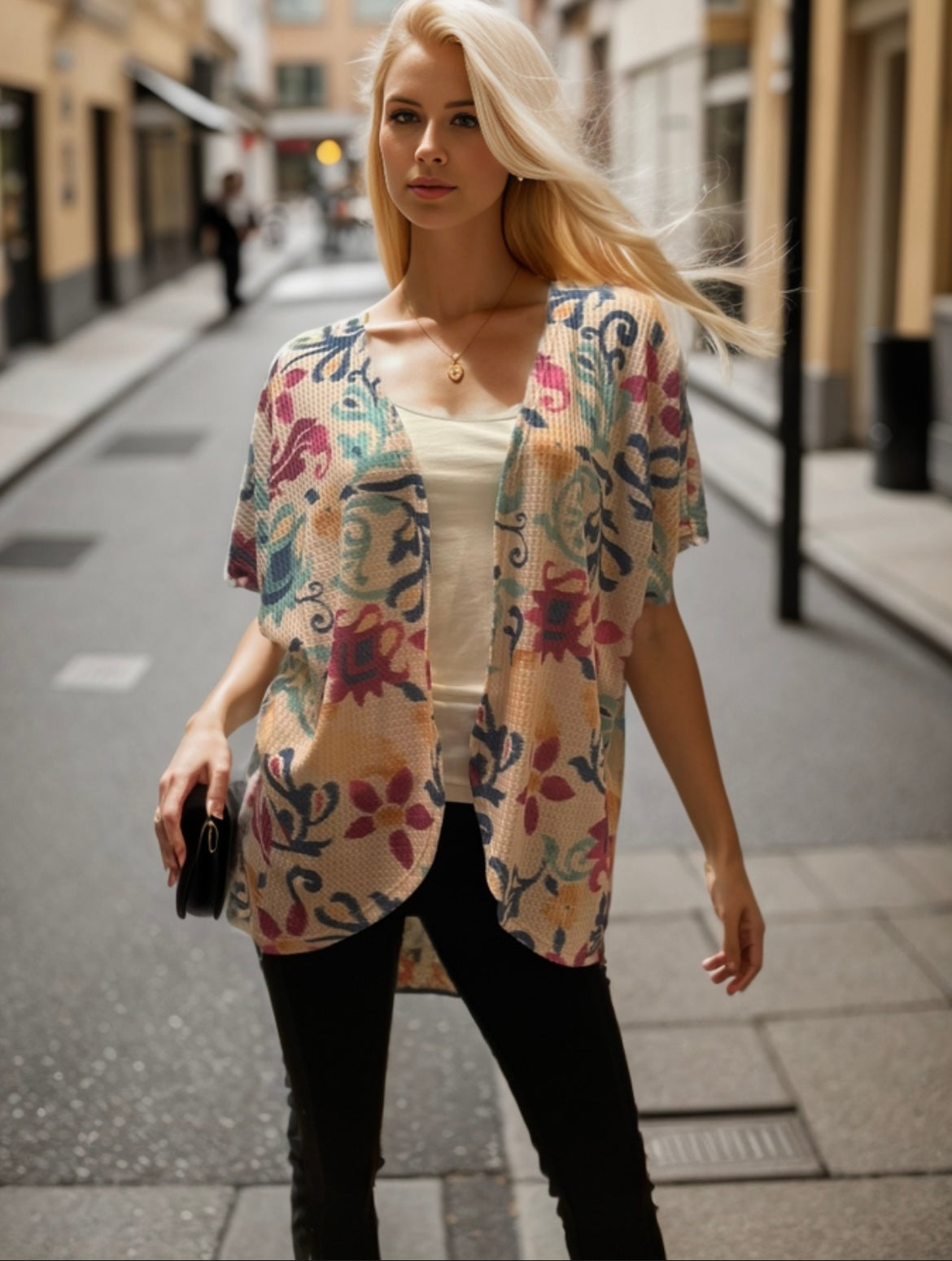 Taupe Floral Waffle Cardigan