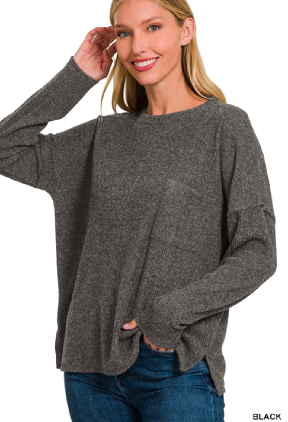 Melange Ribbed Pocket Sweater (4 Colors)