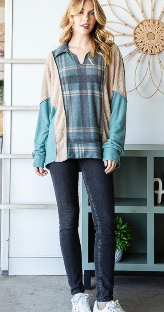 Plaid Collared Sherpa Pullover (2 Colors)