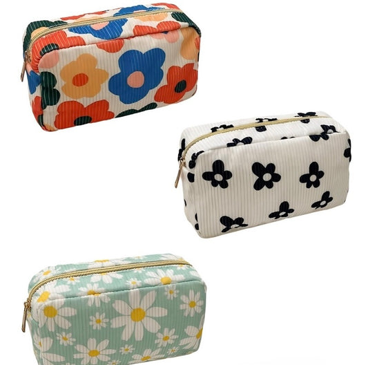Floral Corduroy Zipper Pouch (3 Colors)