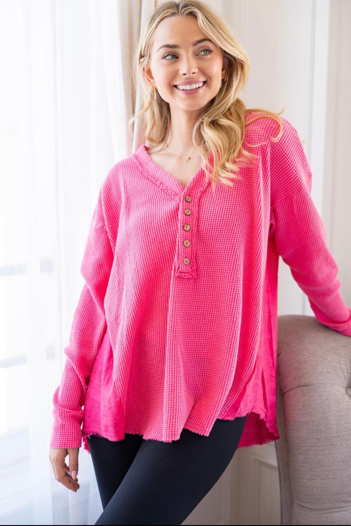 Fuchsia Waffle Knit Mineral Wash