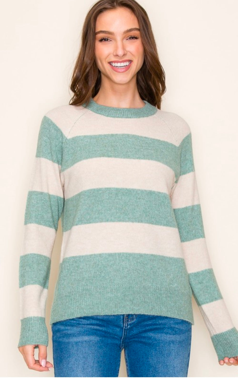 Dark Mint Striped Sweater