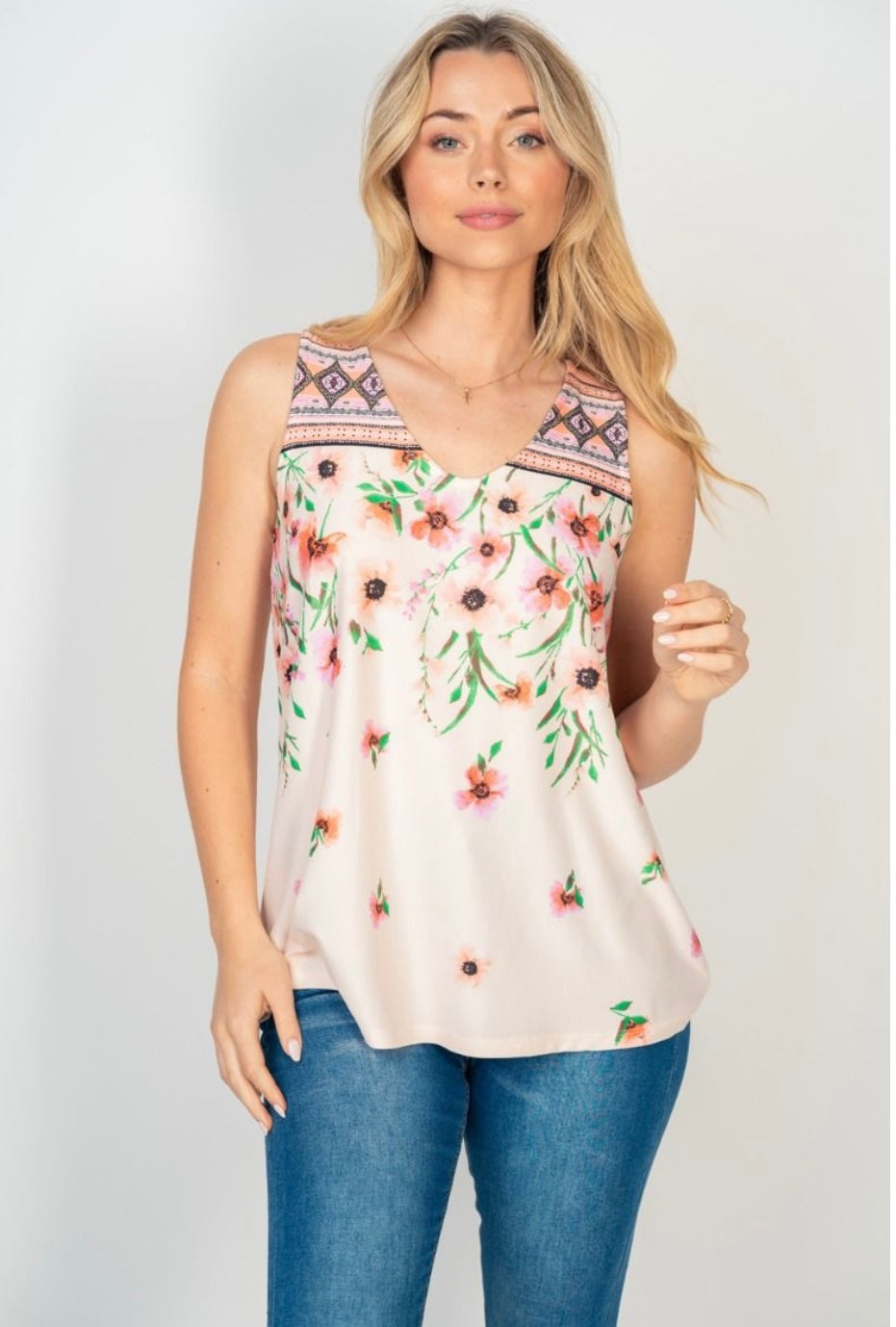 Blush Floral V-Neck Tank