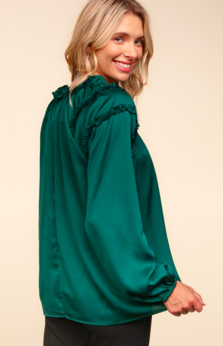 Hunter Green Satin Long Sleeve