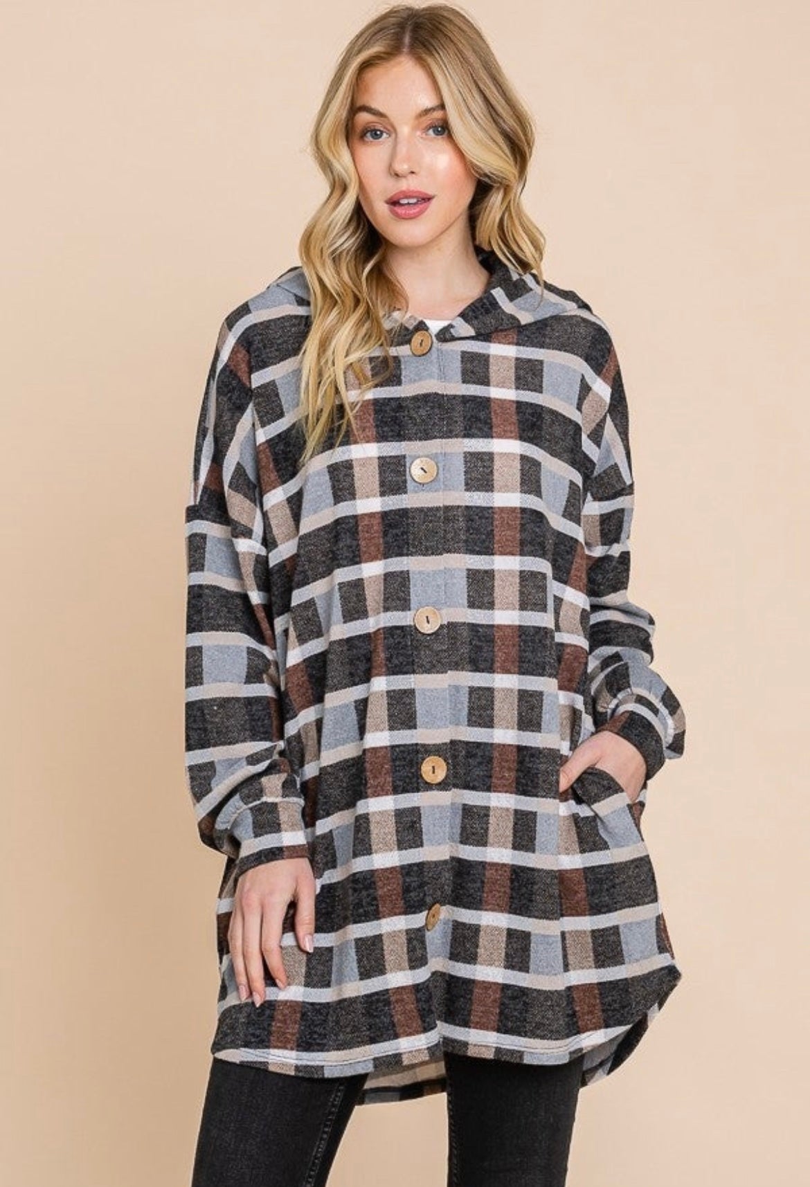 Mocha Plaid Long Button Up