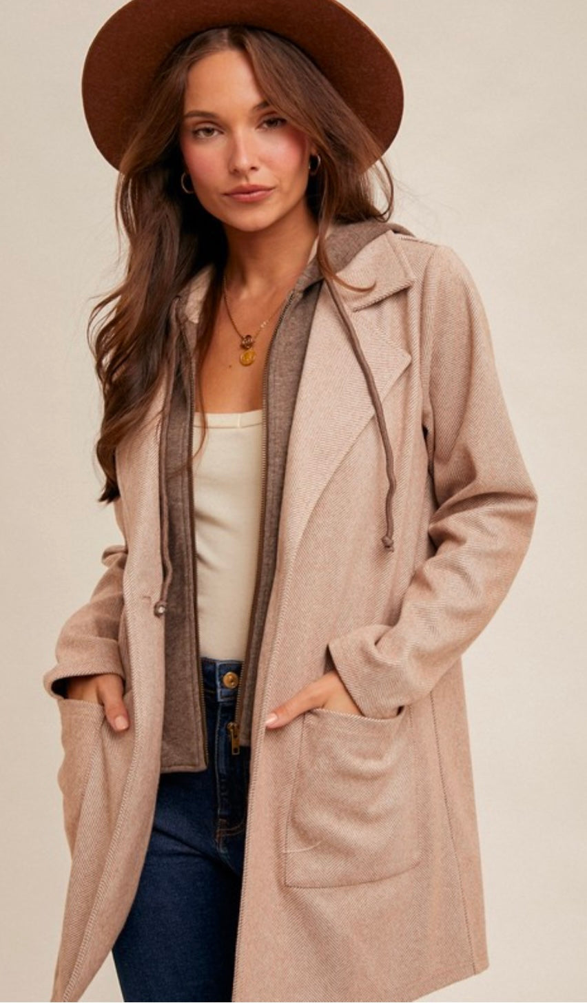 Brown / Taupe Layered Zip Coat