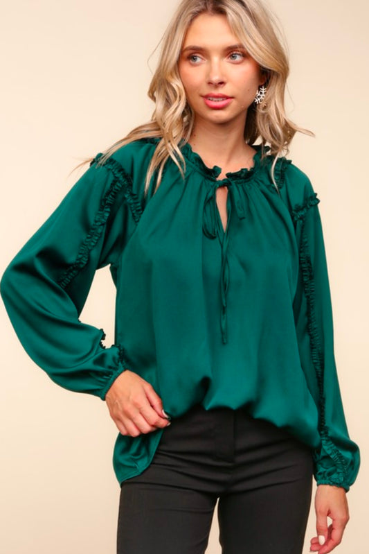 Hunter Green Satin Long Sleeve