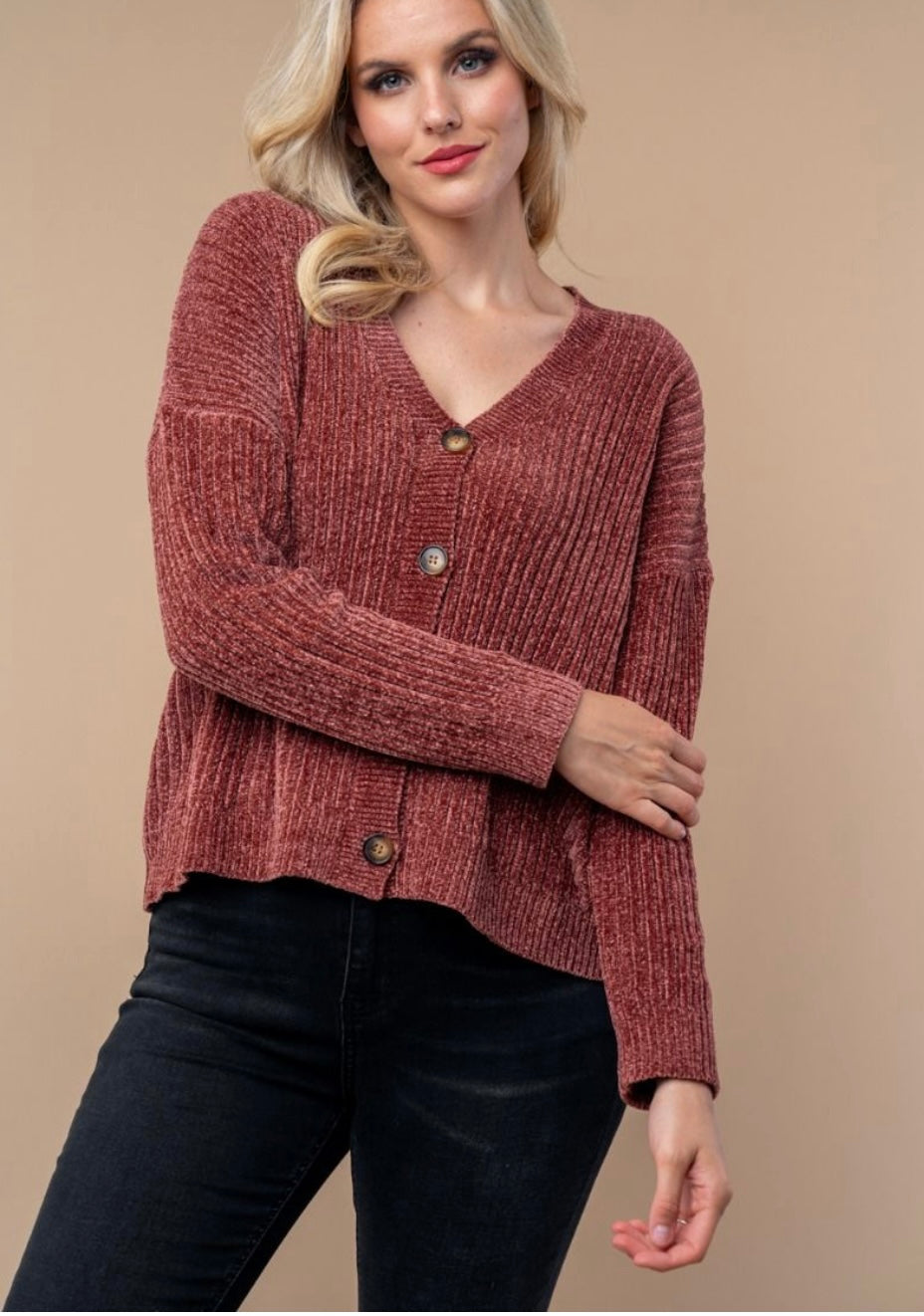 Dark Mauve Soft Knit Cardigan