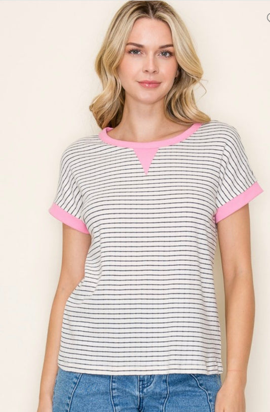 Pointelle Striped Short Sleeve (2 Colors)
