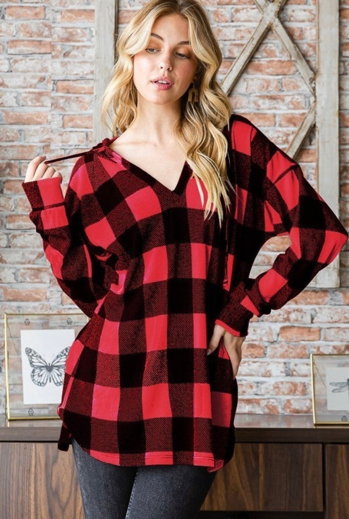 Red/Black Plaid Hoodie