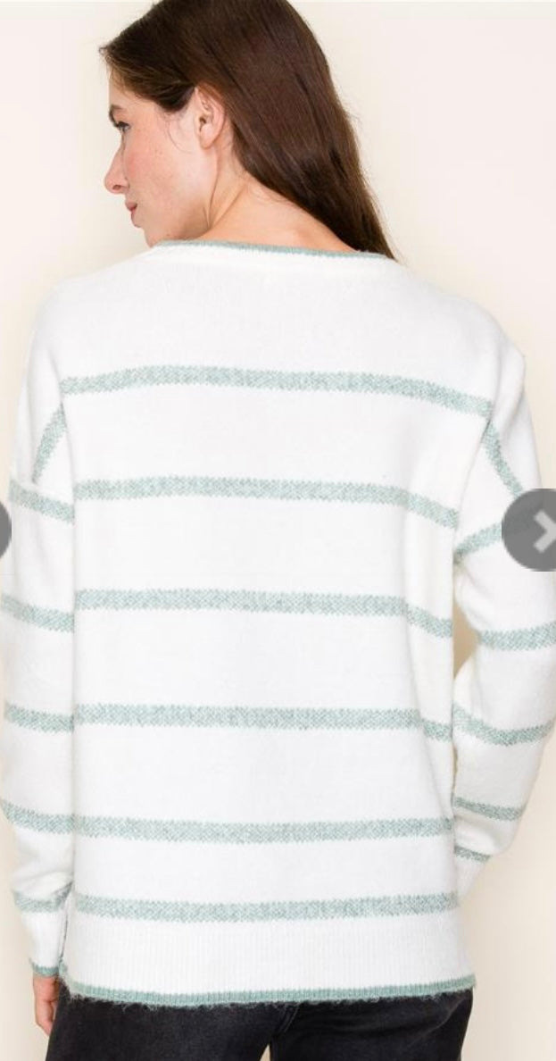 Dark Mint Texture Striped Sweater