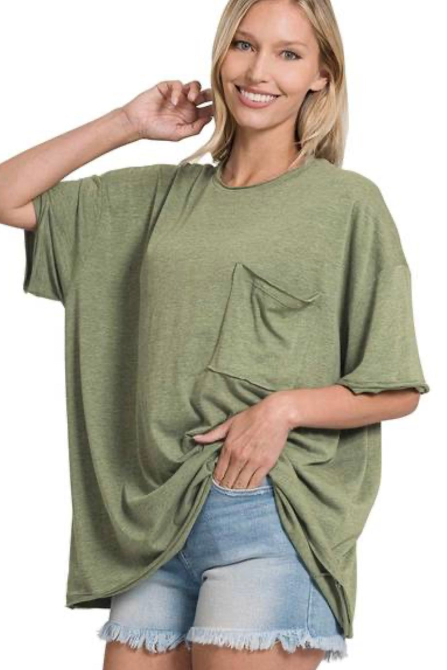 Heather Olive Oversized Boyfriend Tee