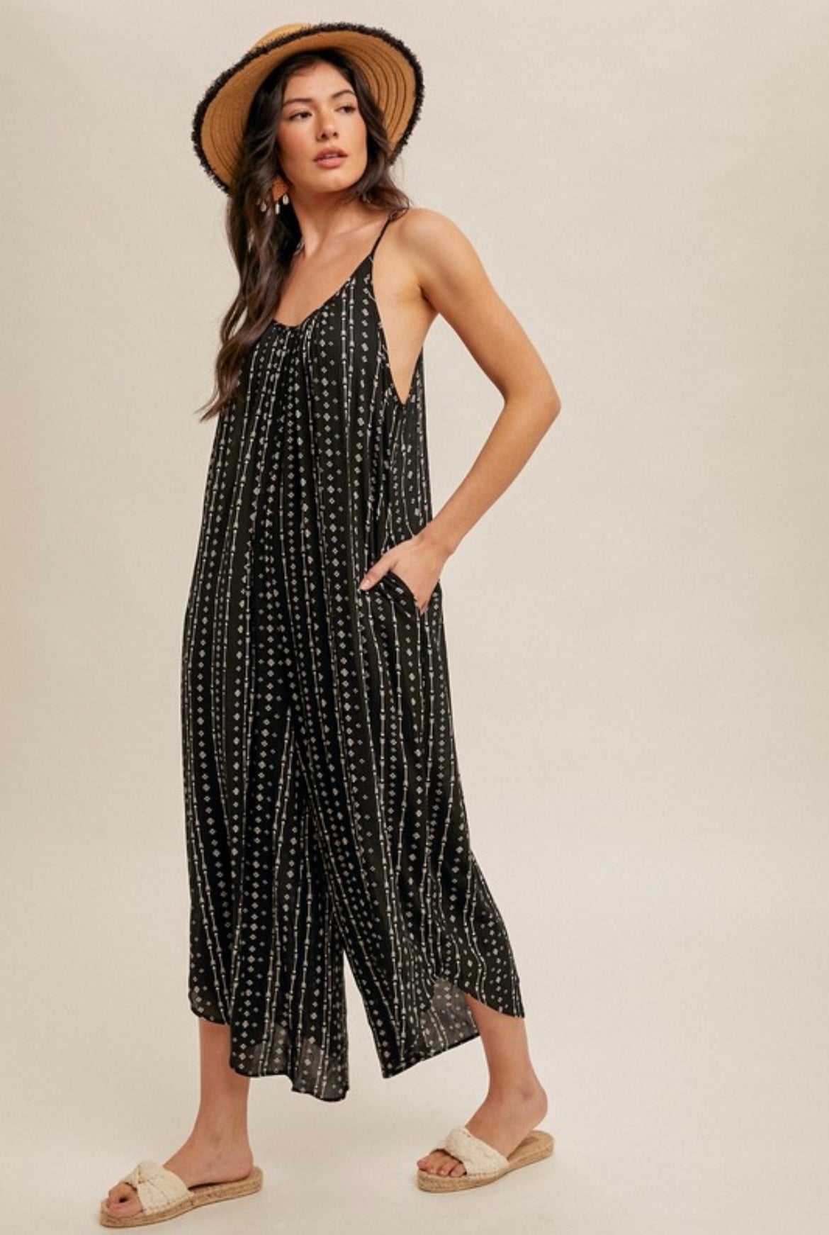 Black Scoop Neck Jumpsuit with Pockets