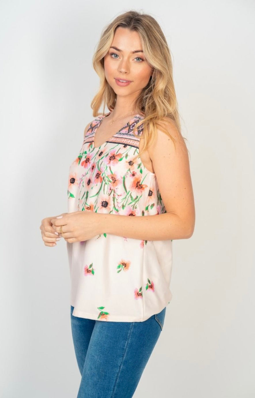 Blush Floral V-Neck Tank