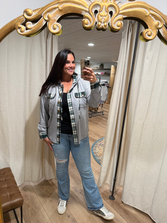 Heather Grey / Plaid Button Up