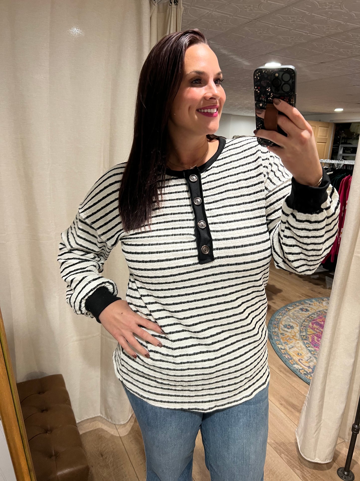 Cream / Black Stripe Long Sleeve