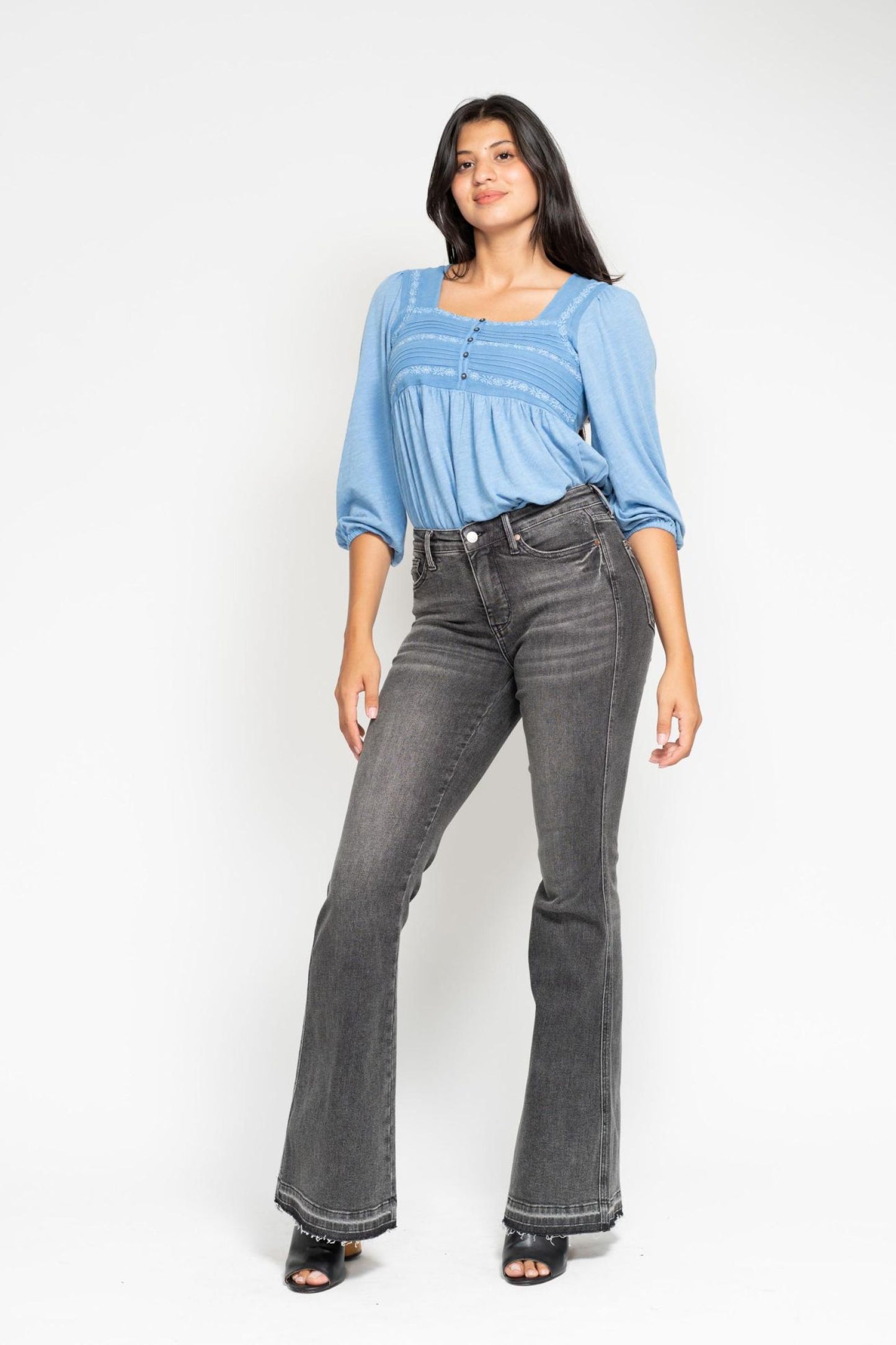 Judy Blue Grey Washed Flare Tummy Control Jeans
