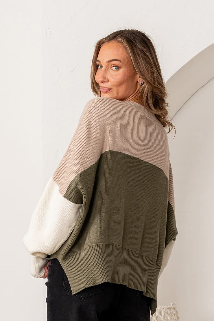 Olive / Taupe Striped Sweater