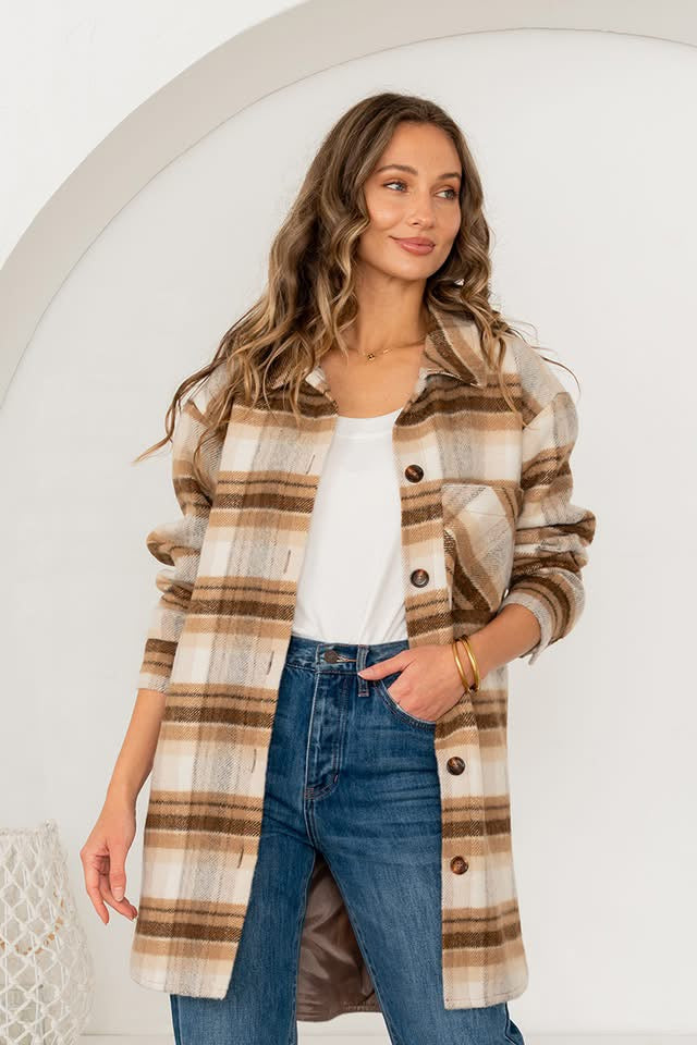 Ivory/Brown Plaid Coat