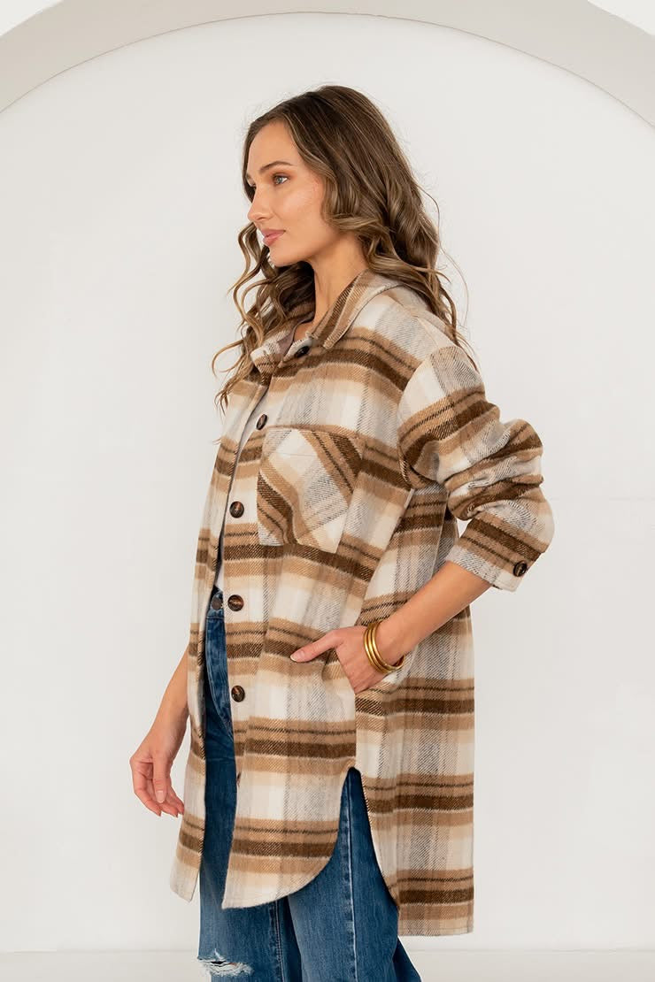 Ivory/Brown Plaid Coat