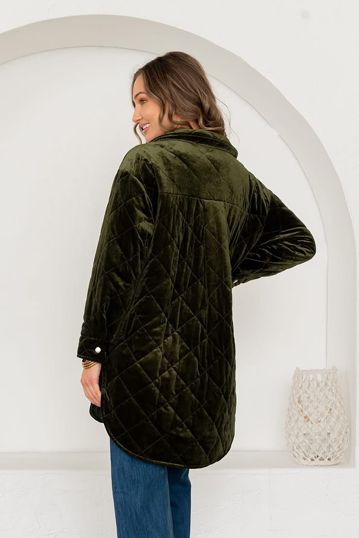 Olive Velvet Bomber Coat