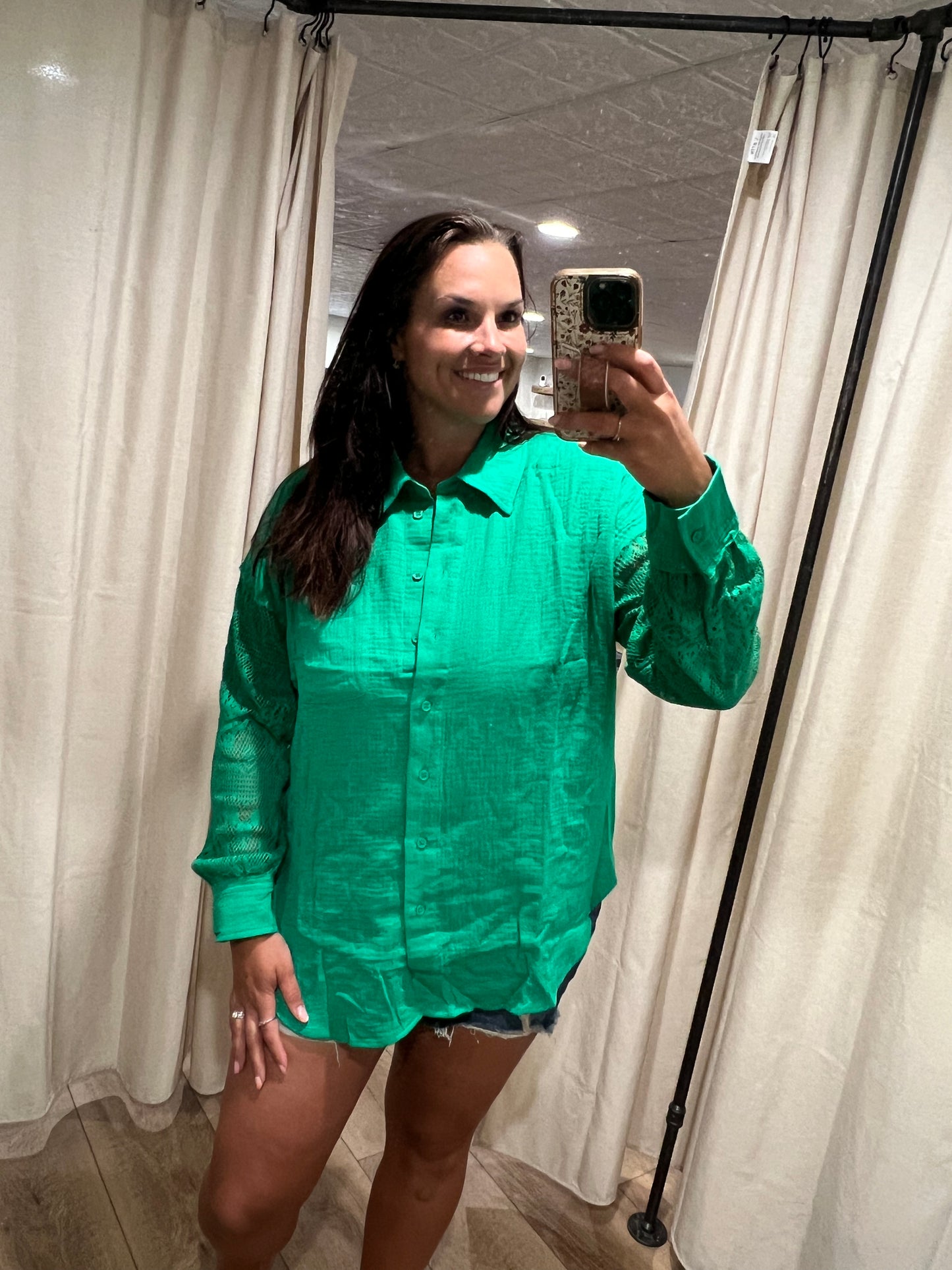 Staccato Kelly Green Gauze Button Up