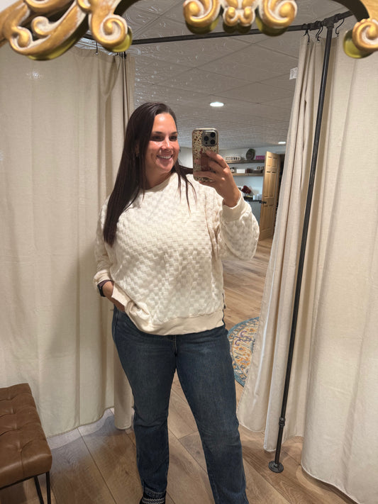 Cream Checkered Crewneck